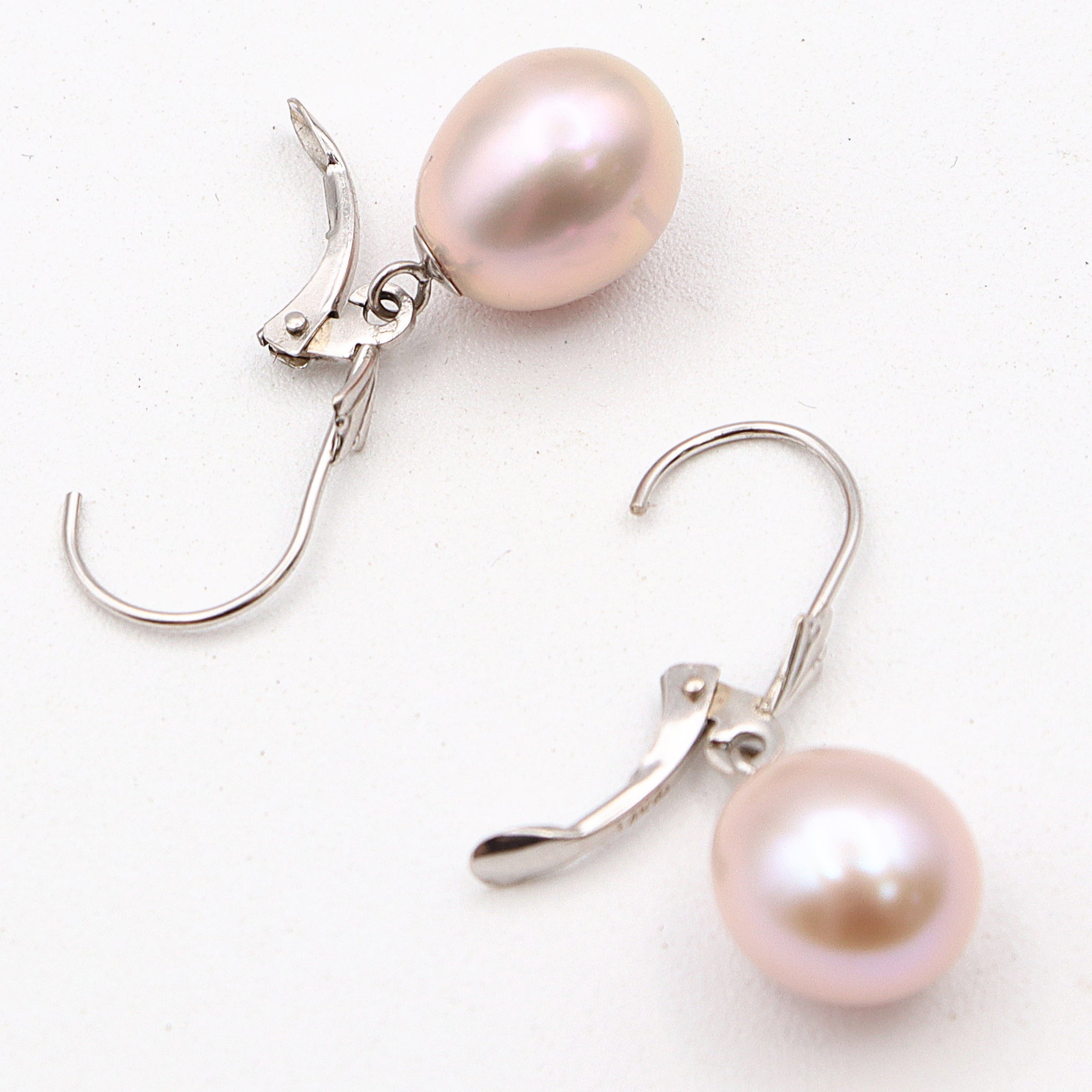 14K White Gold Freshwater Pearl Lever Back Dangle Earrings