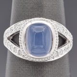 Vintage 18K White Gold Chalcedony & 0.55 TCW Diamond Band Ring Size 6.25