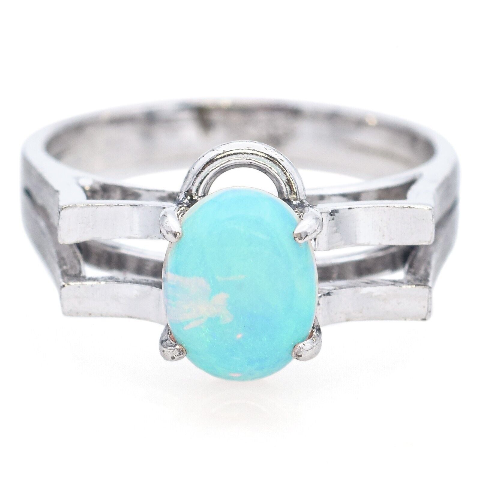 Vintage Opal Silver Paladium & Gold Precious Metal Alloy Ring Size 5