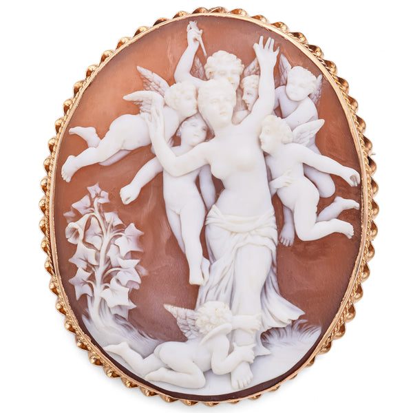 Antique 14K Gold Cameo Shell Persephone Daughter of Zeus & Demeter Brooch Pin