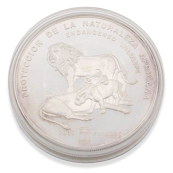 1992 Equatorial Guinea Elephant & Lion Proof Coin 7000 Francos .9999 Silver 500g