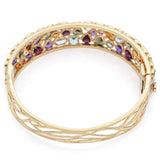 Estate JCR Signed Multi-Gemstone 14K Yellow Gold Hinged Bangle Bracelet