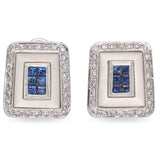 18K White Gold Invisible Set Sapphire, Diamond, Mother of Pearl Earring