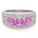 14K White Gold Trillion Cut Pink Sapphire and Diamond Ring