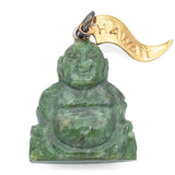 Vintage Sterling Silver Hawaii Green Jade Carved Buddha Charm Pendant