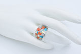 Vintage Sterling Silver Turquoise MOP Opal & Spiny Oyster Southwest Ring Sz 6.75