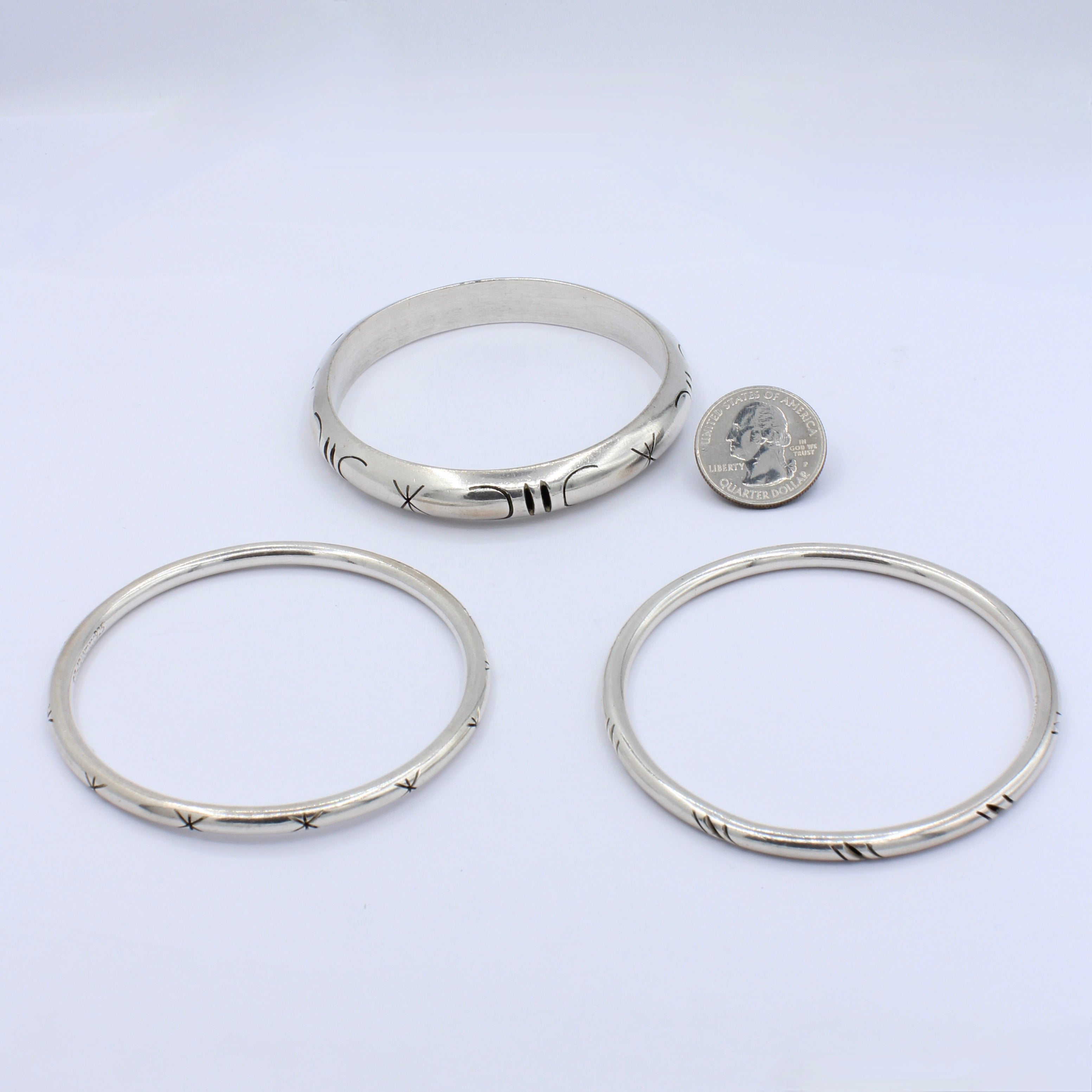 Lot of 3 Vintage Mexican Sterling Silver Bangles