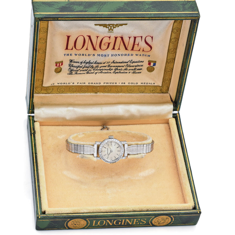 Vintage Longines 18K White Gold Diamond Bezel Women s Hand Wind