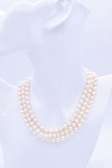 Antique Art Deco 1930s Sterling Silver Paste & Pearl 3-Strand Necklace