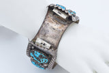 Vintage EMY Signed Zuni Turquoise Sterling Silver Watch Cuff Bracelet