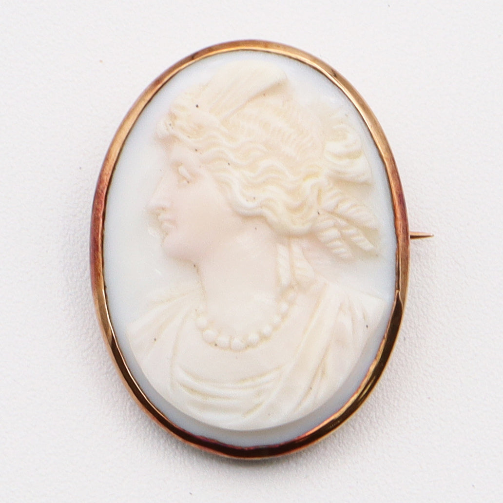 Antique 14K Rose Gold Cameo Shell Portrait Brooch Pin