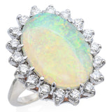 Vintage 14K White Gold 7.13 Ct Opal & 1.00 TCW Diamond Cocktail Ring Size 5.75