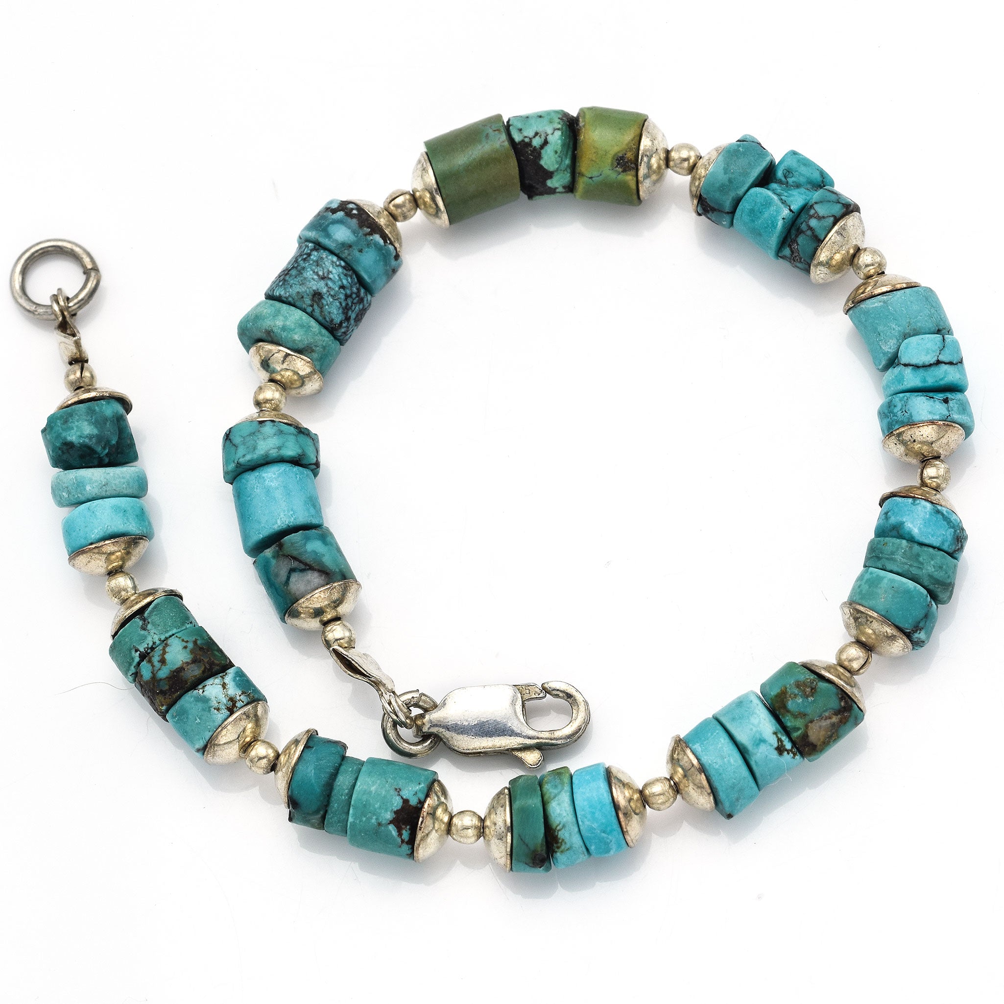 Vintage Sterling Silver Turquoise Southwestern Beaded Strand Bracelet