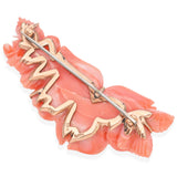 Vintage 12K Yellow Gold Carved Coral Flower Brooch