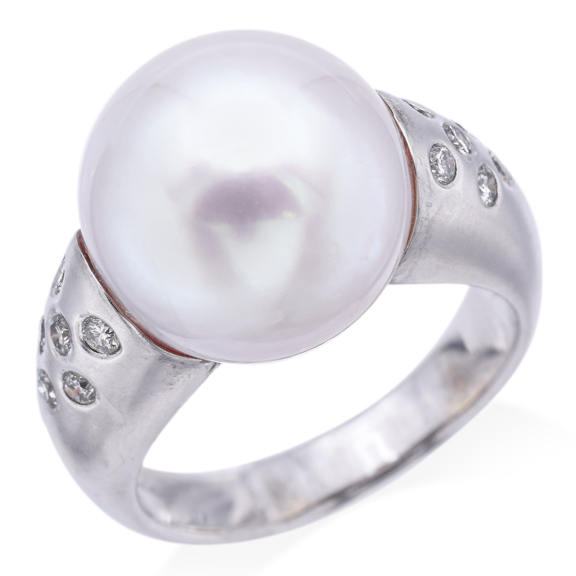 Estate 14K White Gold Pearl & Diamond Cocktail Ring Size 8.25