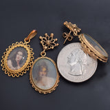 Antique 14K Yellow Gold Oval Portrait Pendant & Earrings Set