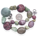 Stephen Dweck Sterling Silver Turquoise Lepidolite Rhodonite Beaded Necklace