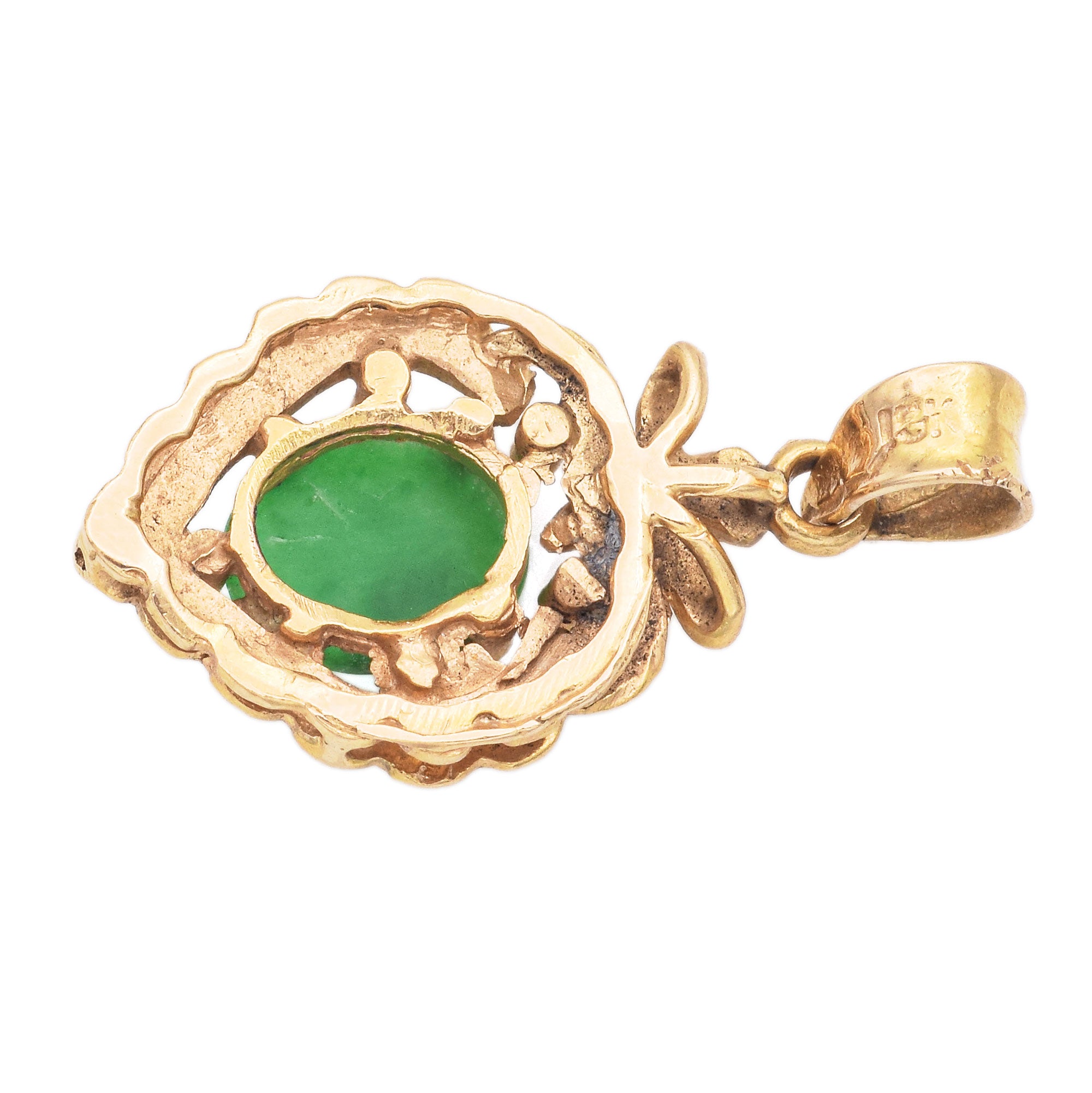 Vintage 18k Yellow Gold Oval Green Jade Pear Shape Pendant