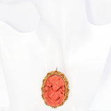 Antique 20K Gold Red Coral Cameo Bacchante Bacchus God Followers Brooch Pendant