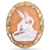 Antique 14K Yellow Gold Cameo Eros Waking Up Psyche Brooch