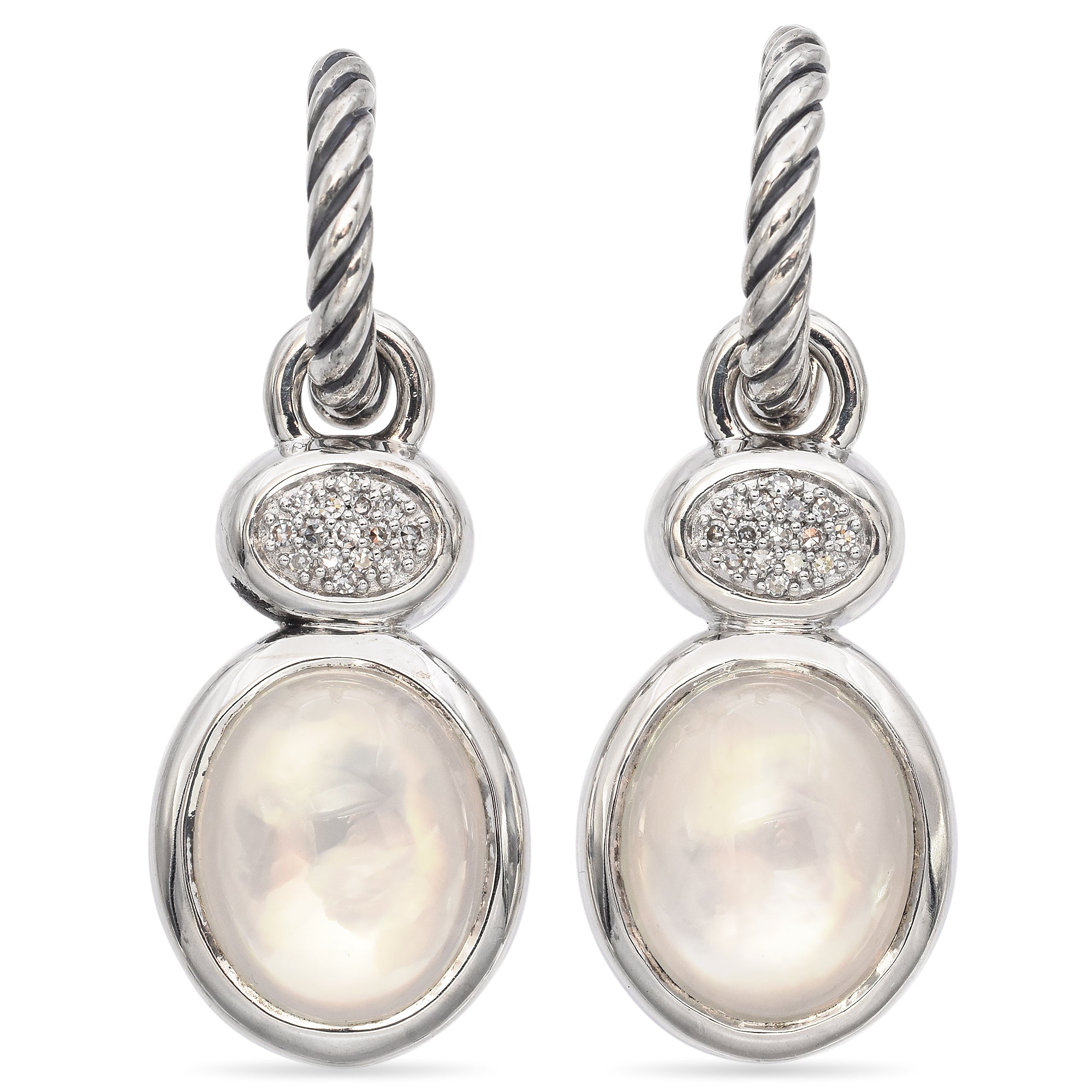 David Yurman Sterling Silver Pavé Set Diamond and Quartz Drop Earrings