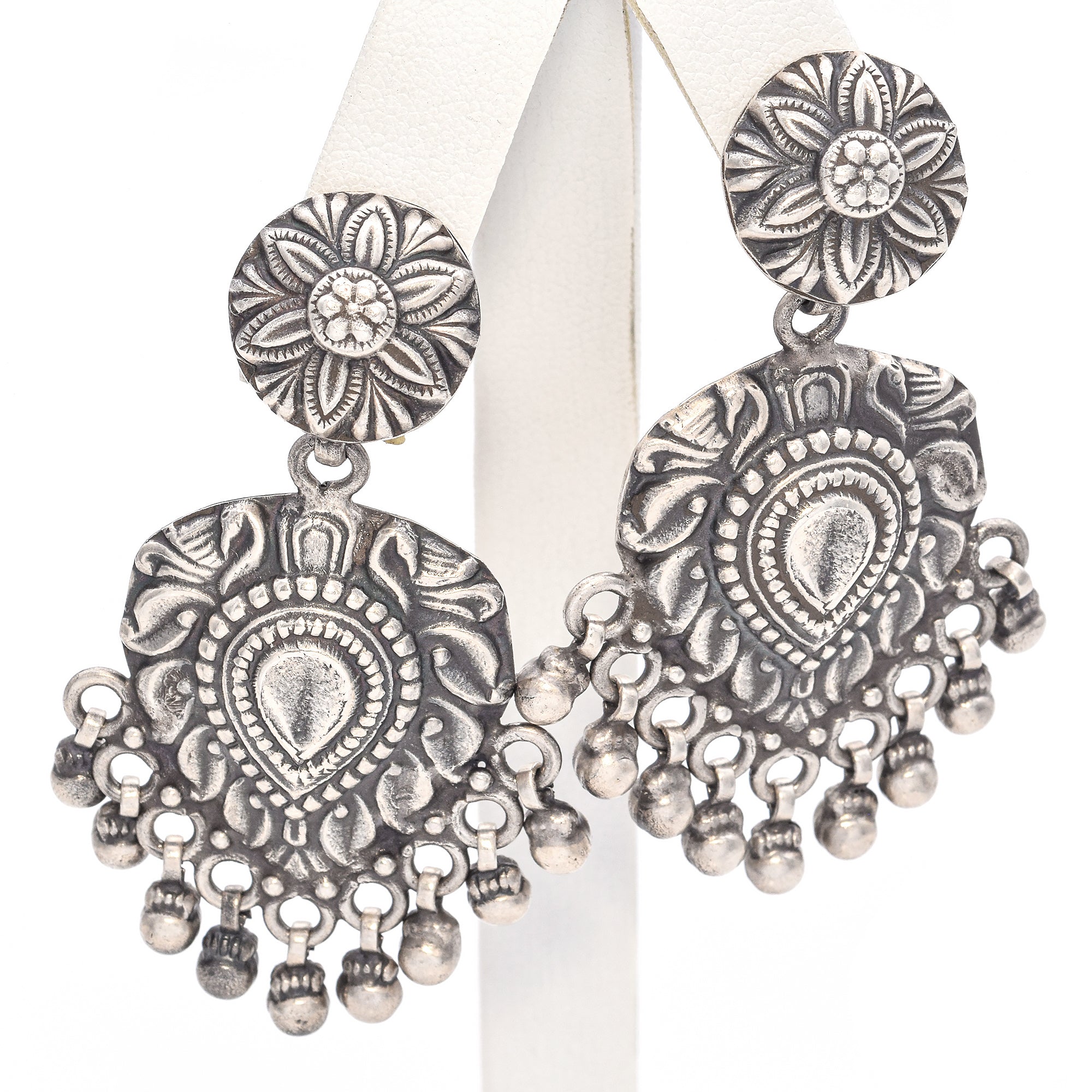 Estate Sterling Silver Floral Traditional Jhumka Earrings