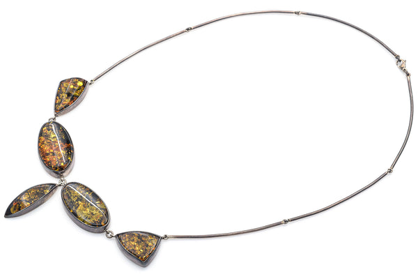 Vintage Sterling Silver Baltic Amber Collar Necklace