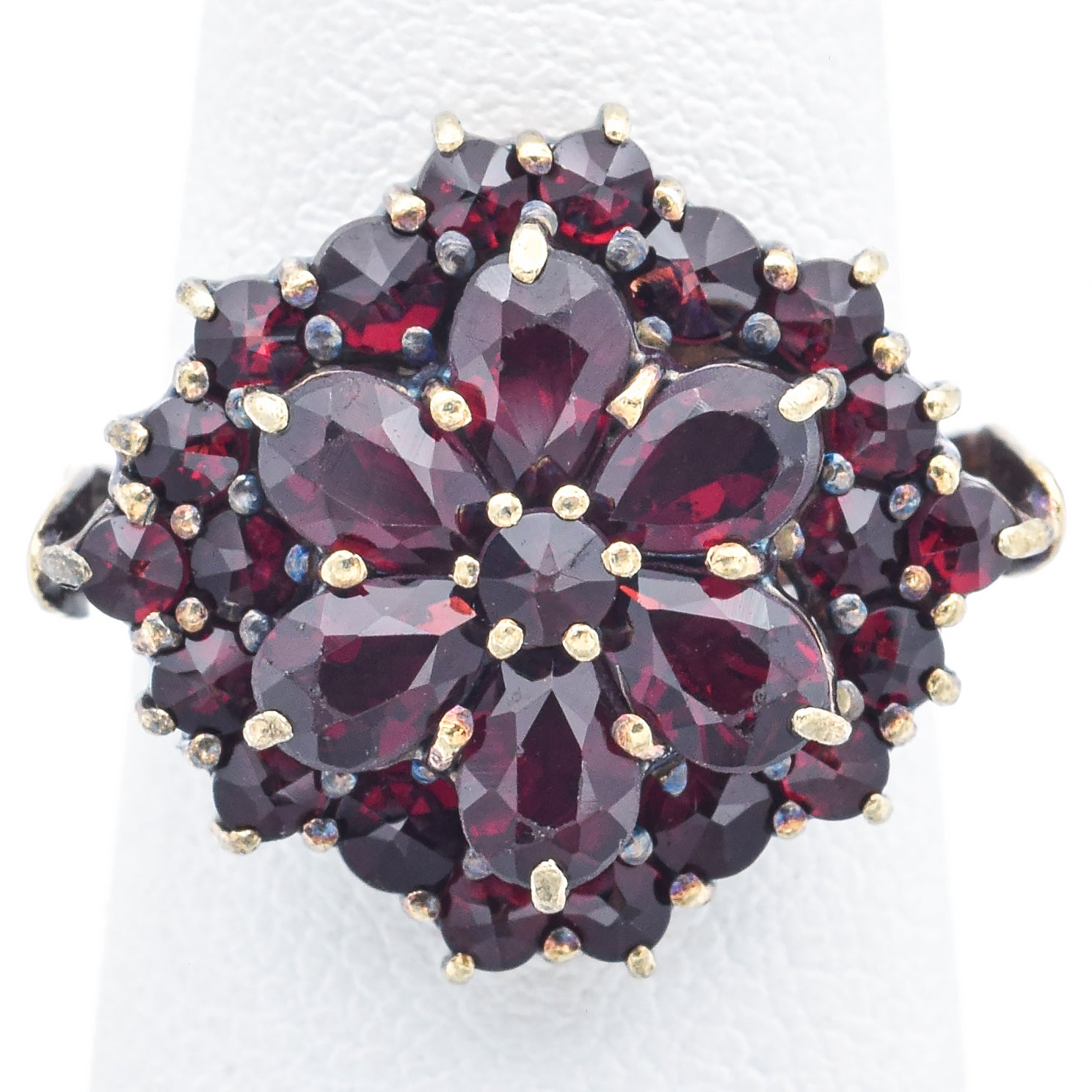 Antique Garnet 14K Yellow Gold Cluster Ring Size 3.5