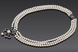 Antique Victorian Sterling Silver Paste & Pearl Beaded Multi-Strand Necklace