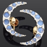 Vintage 1940s 14K Yellow Gold Moonstone Crescent Moon Screw-Back Earrings