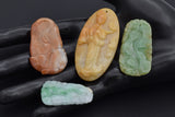 Lot of 4 Vintage Green & Red Jade Carved Fruit, Koi Fish & Deity Pendants