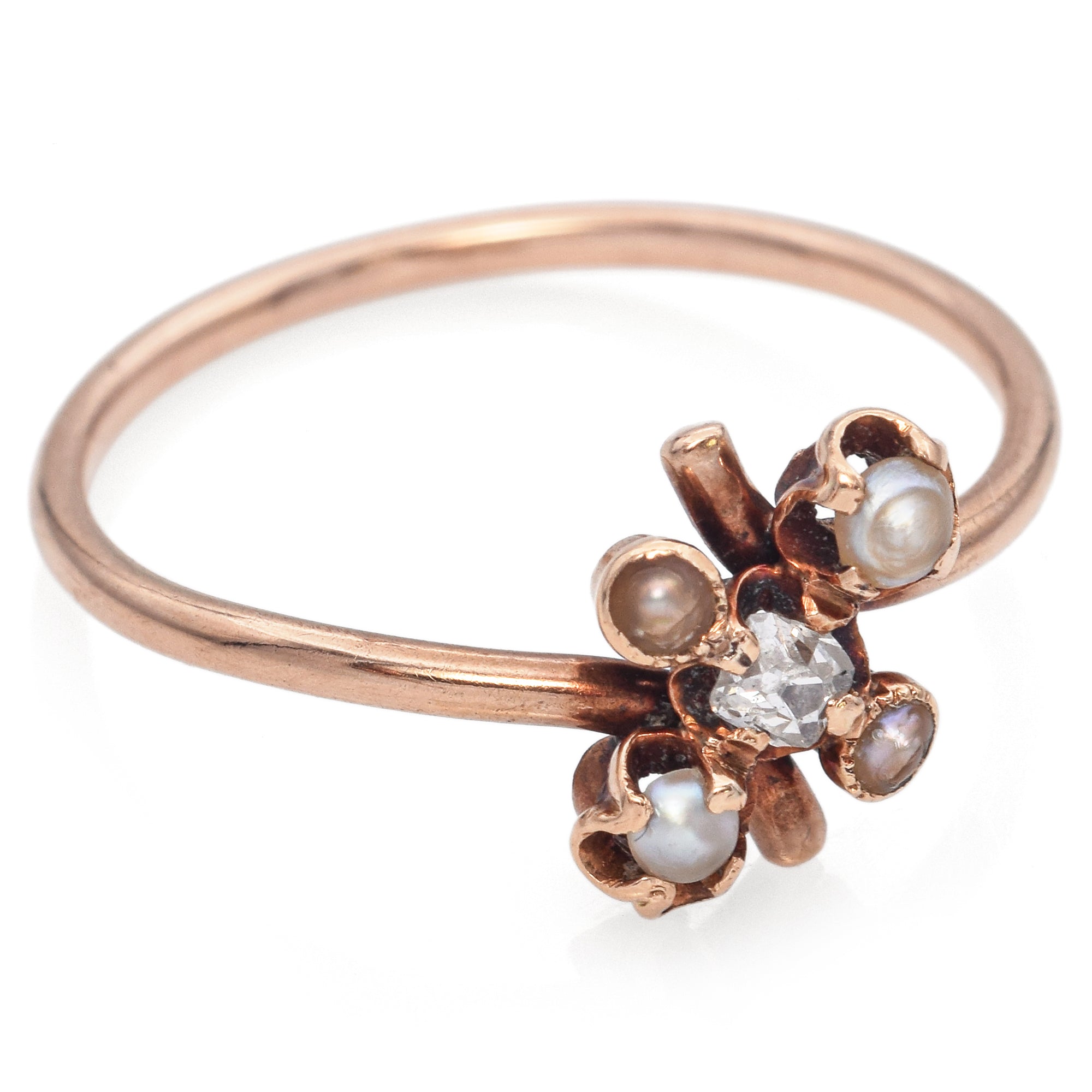 Antique Rose Gold Diamond and Pearl Band Ring