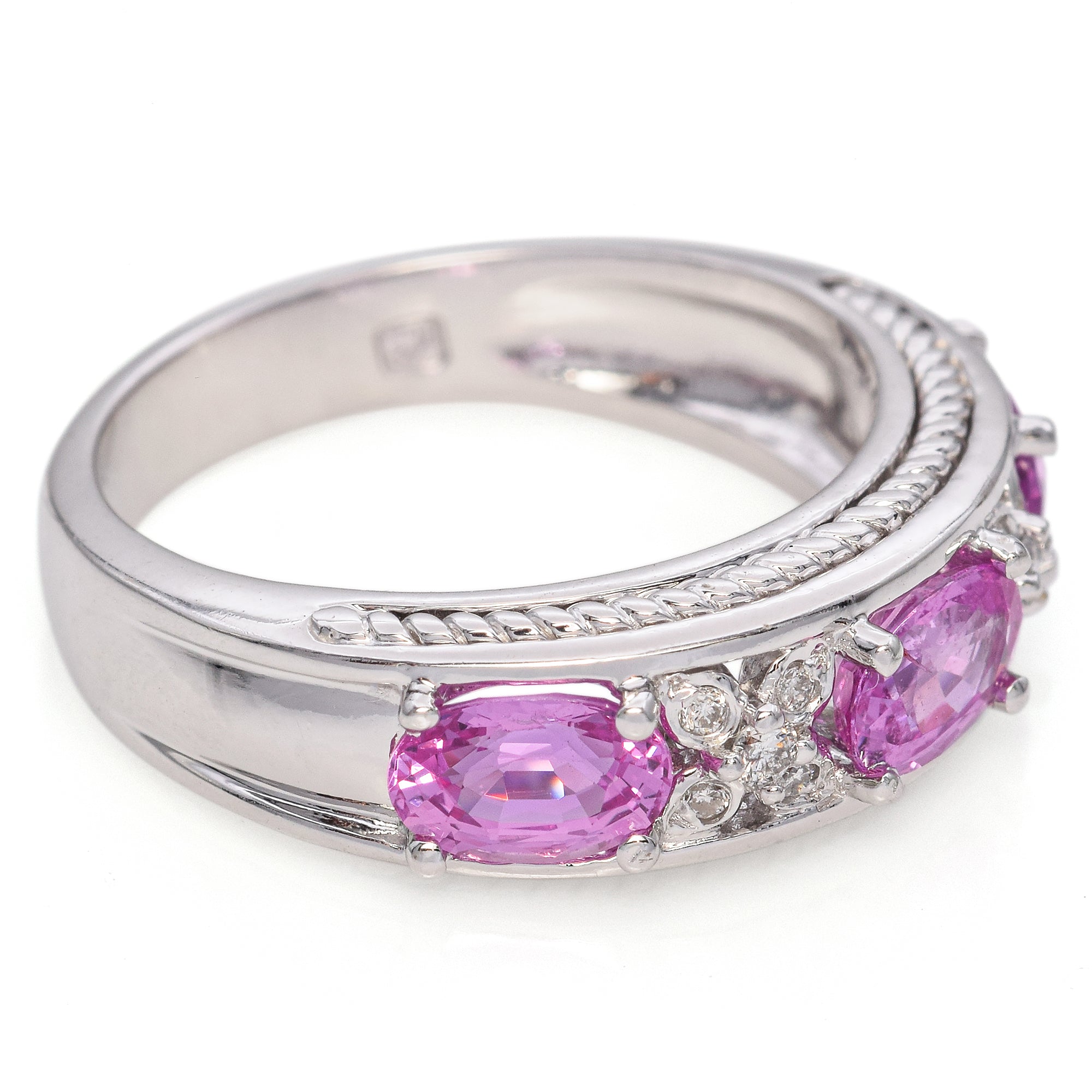 14K White Gold Oval 1.89 TCW Pink Sapphire and Accent Diamond Ring