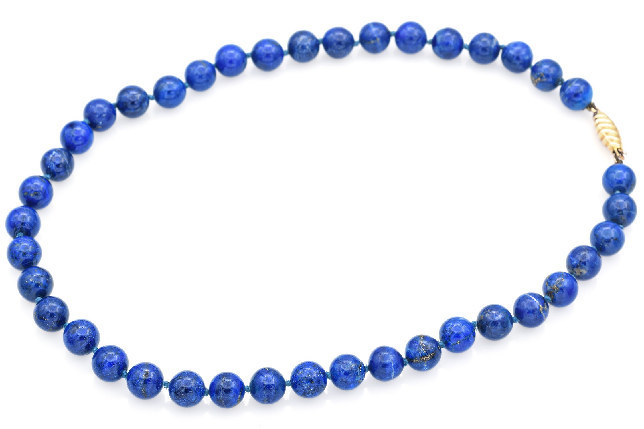 Vintage 10 mm Lapis Lazuli 14K Yellow Gold Beaded Strand Necklace 18.75 Inches