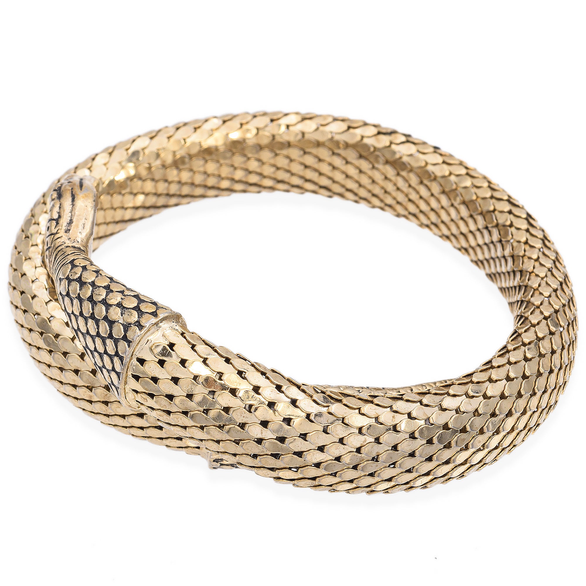 Vintage Whiting Davis Mesh Gold Plated Snake Serpent Coil Wrap Bracelet