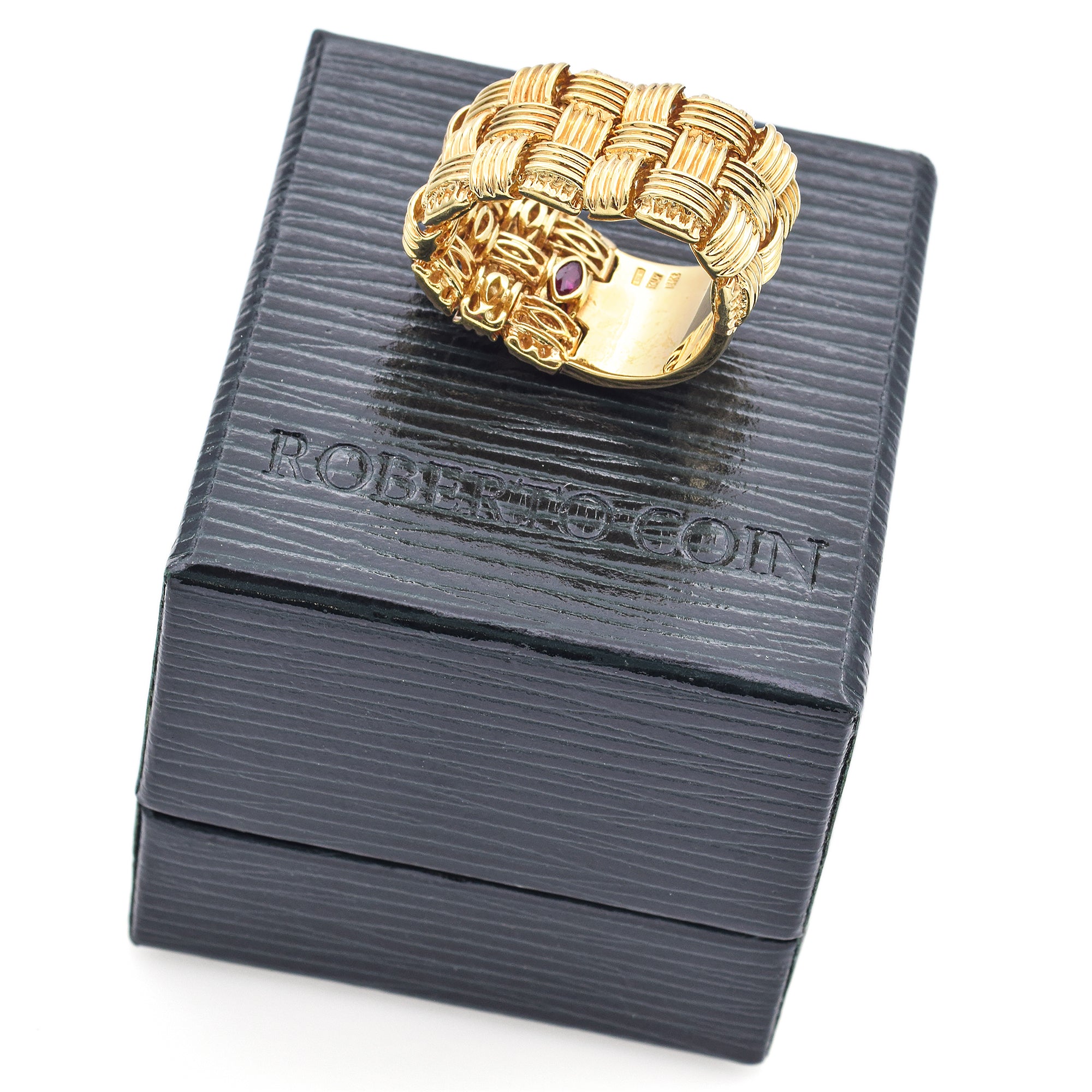 Roberto Coin Appassionata 18K Yellow Gold Flexible Woven Band Ring with Box