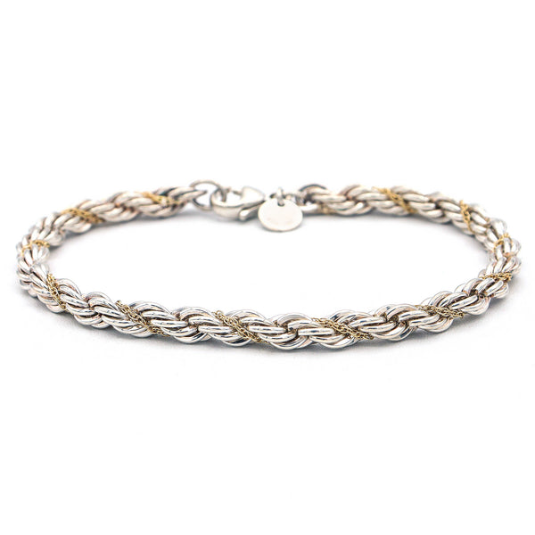 Tiffany & Co. Sterling Silver 18K Yellow Gold Twisted Rope Chain Bracelet, 6.75"