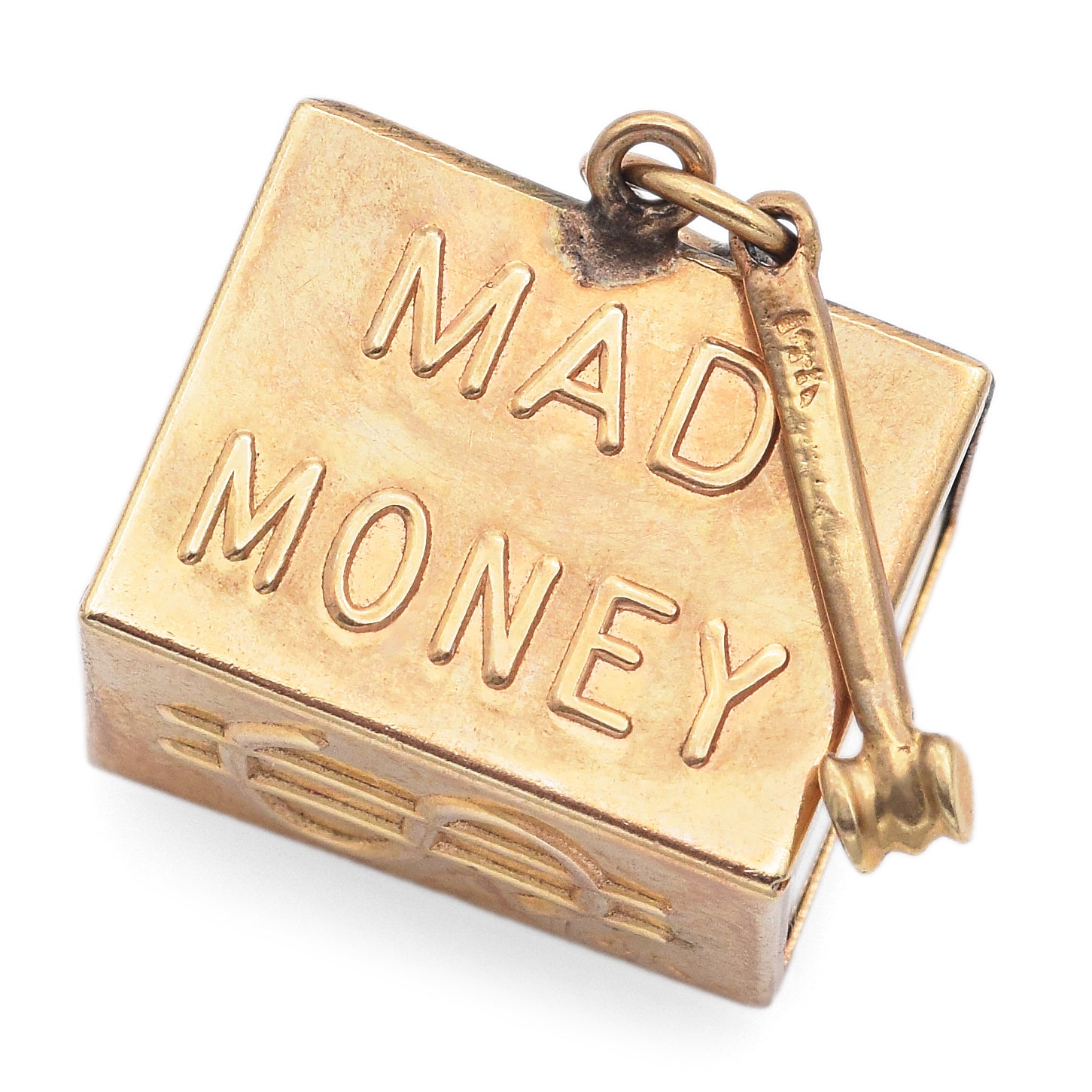 Vintage 14K Yellow Gold Mad Money Cube Charm Pendant