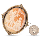 Antique Gold Cameo Husband Arriving With Catch Dog Family Waiting Brooch Pendant