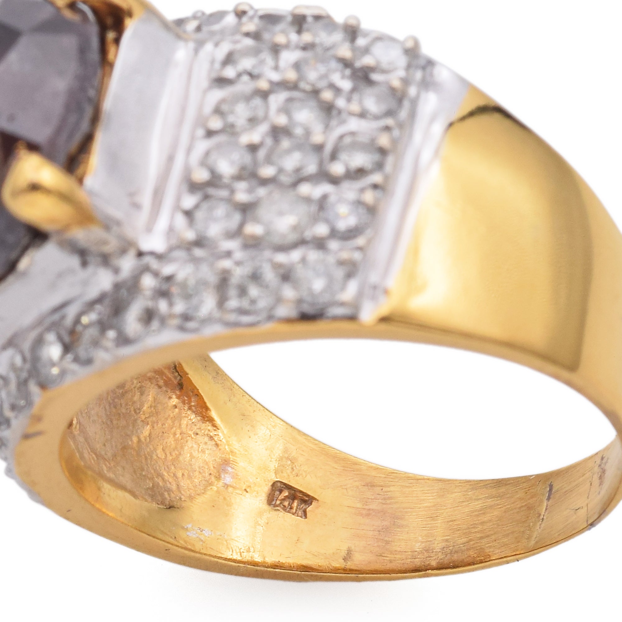 Estate 14K Yellow & White Gold 6.53 Ct. Brown Diamond, Pavé Diamond Band Ring