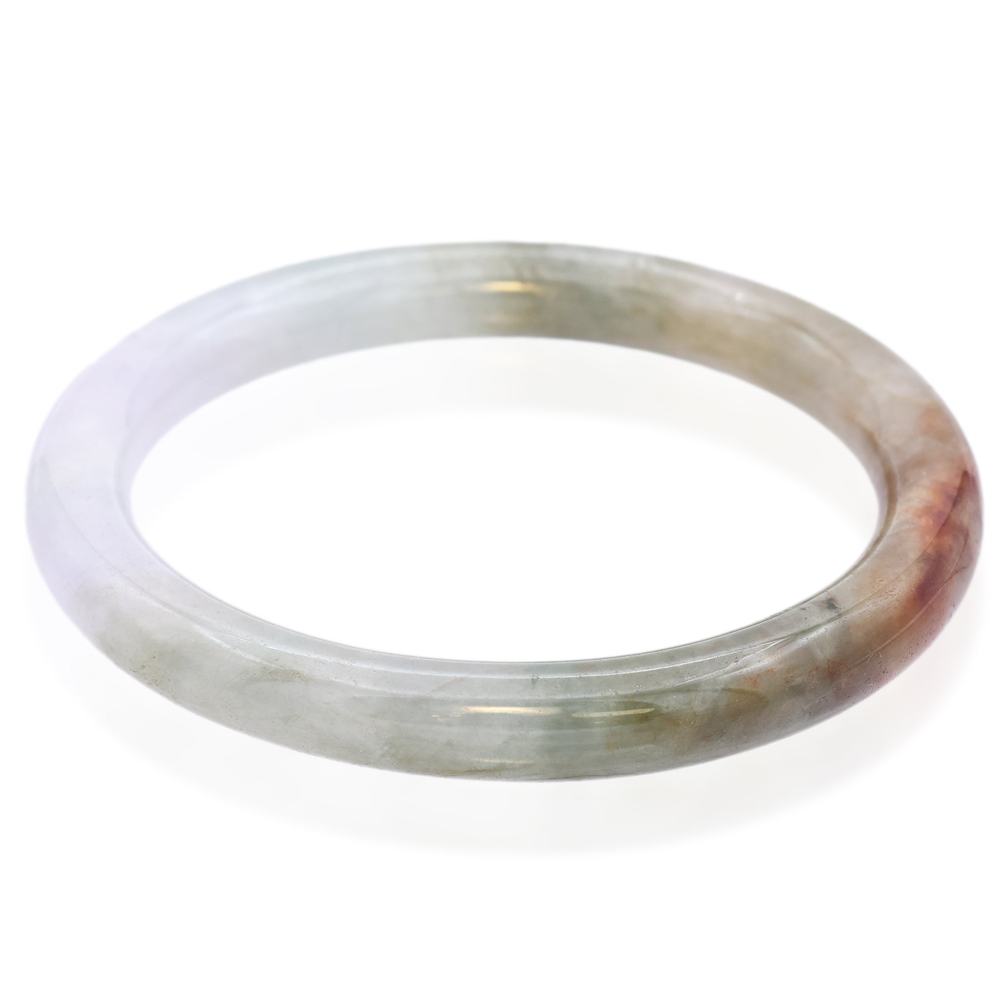 GIA Variegated Green, White Orangy Brown Grade A Jadeite Jade Bangle Bracelet