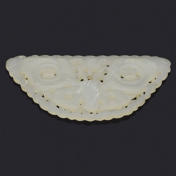 Antique Mutton Fat Jade Carved Moth Openwork Pendant 54.2x 29.7 mm