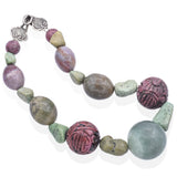 Stephen Dweck Sterling Silver Turquoise Lepidolite Rhodonite Beaded Necklace