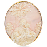 Antique 9K Yellow Gold Cameo Mother and Kids Conch Shell Brooch