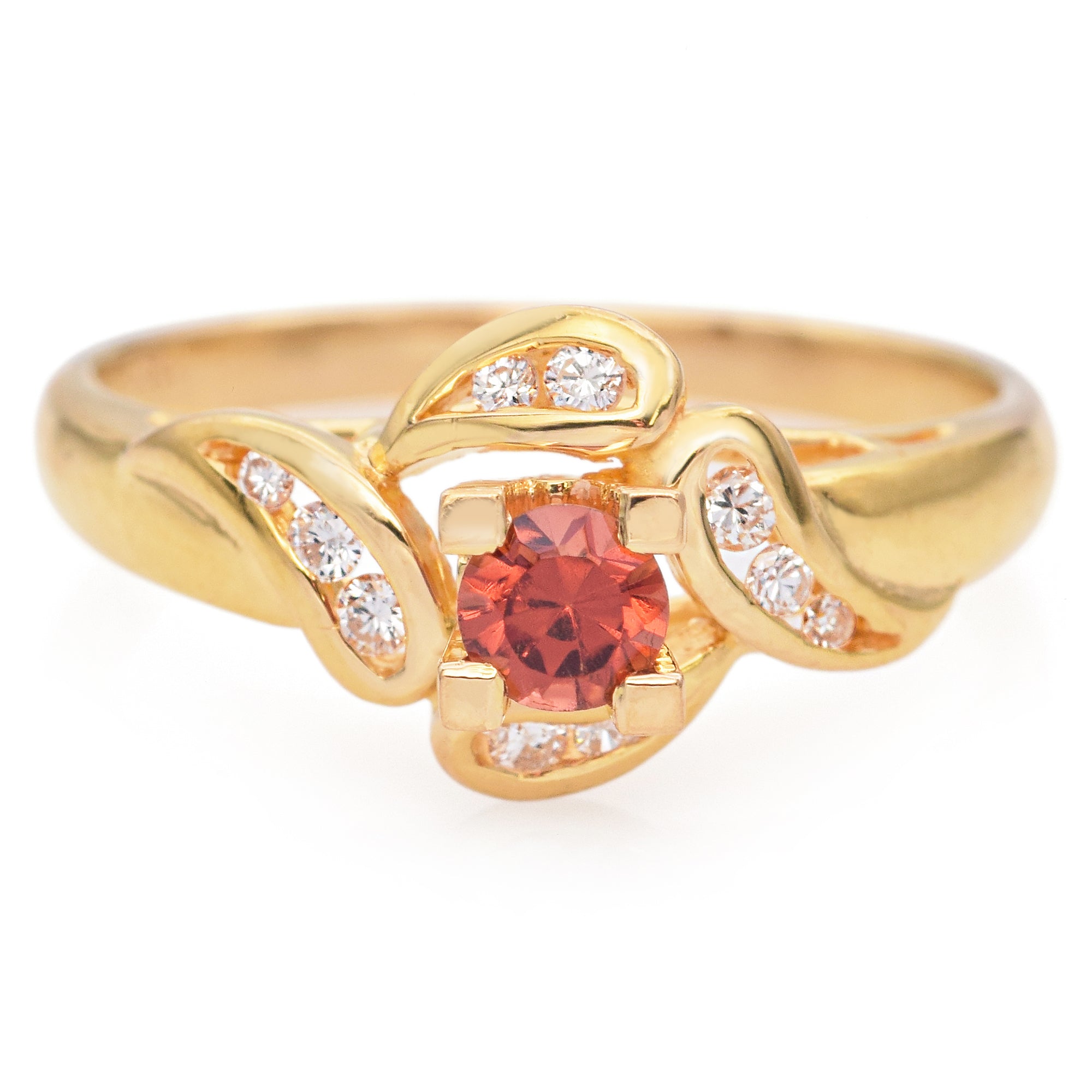 20K Yellow Gold Orange Mandarin Oval Garnet and Diamond Ring