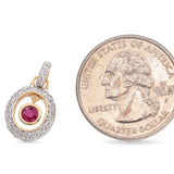 14K Yellow and White Gold Pavé Diamond & Hanging Bezel Set Ruby Oval Pendant