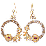 Estate Gold Vermeil Ruby Pearl Sapphire Traditional Kundan Chandbali Earrings