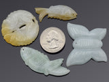 Lot of 4 Vintage Green & White Red Jade Carved Butterfly & Koi Fish Pendants