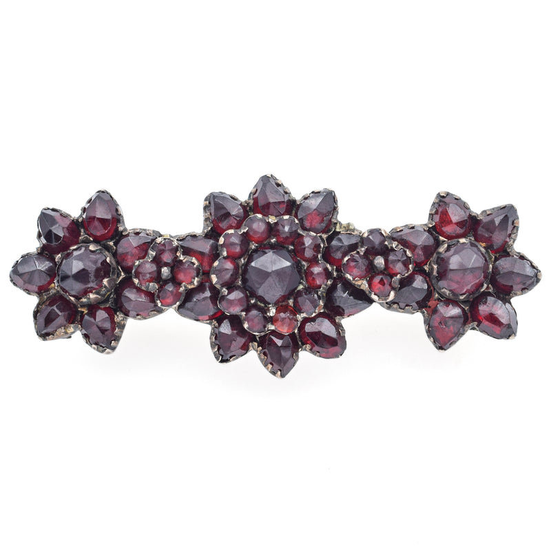 Antique Silver Garnet Three Star Brooch Pin