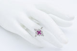 Antique Art Deco 14K White Gold Ruby & Rose & Mine Cut Diamond Band Ring Size 5